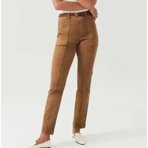 NEW Spanx Stretch Twill Straight Leg Pants Size Small Petite Acorn Brown Pull On